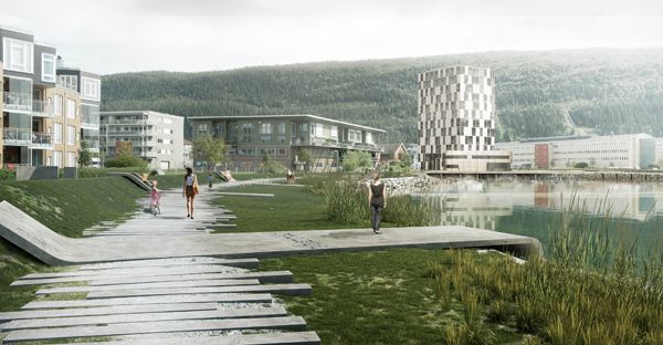 Mo I Rana Waterfront competition; image courtesy of Arkitektgruppen Cubus AS