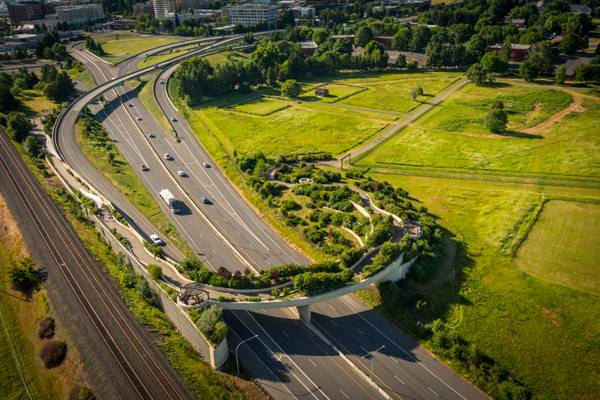 Aerial shot of Vancouver landsbridge. Photo credit: Bruce Forster