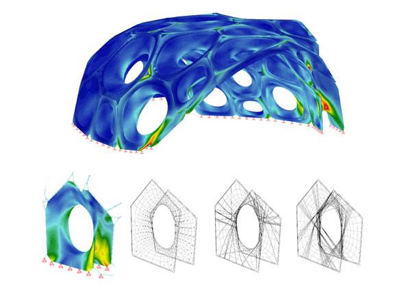 Finite element analysis of global force flows and their transfer into structural carbon fiber reinforcements. Credit: © ICD/ITKE University of Stuttgart