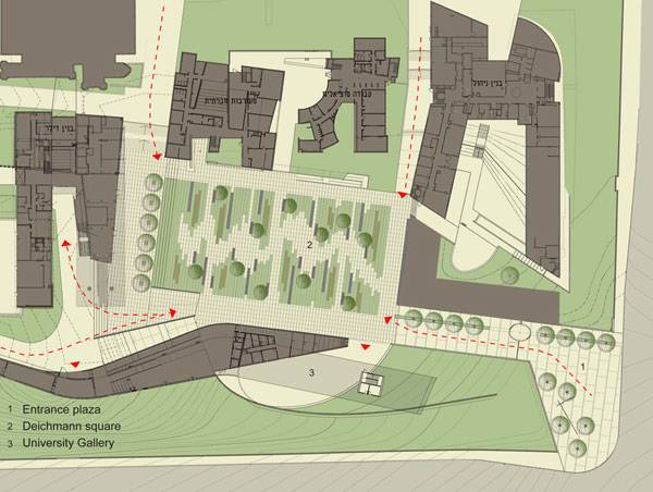 Landscape-Architecture - Plan of BGU University Entrance Square & Art Gallery. Image credit:  Chyutin Architects Ltd.