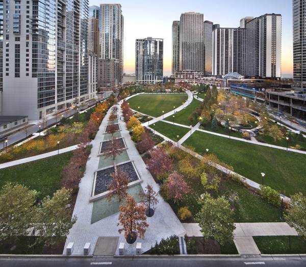 Landscape Architecture - The Park at Lakeshore East, Chicago, IL. Credit: The Office of James Burnett