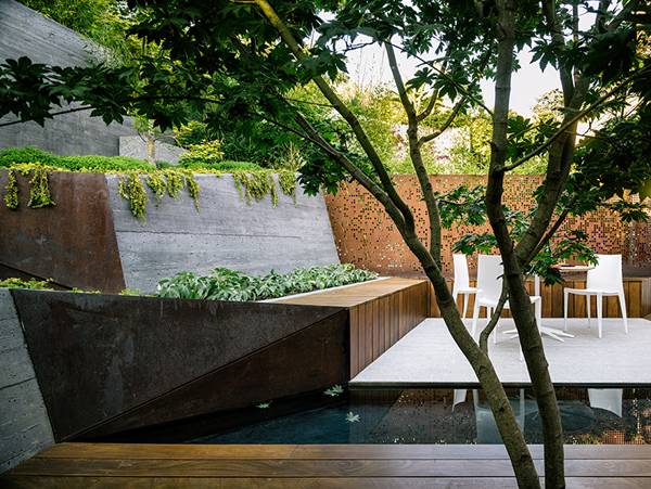 Retaining walls with Corten steel, as featured in our hit article of the Hilgard Garden. Credit: Mary Barensfeld Architecture