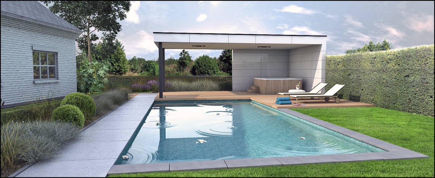 3D presentation . Pool + poolhouse aluminium
