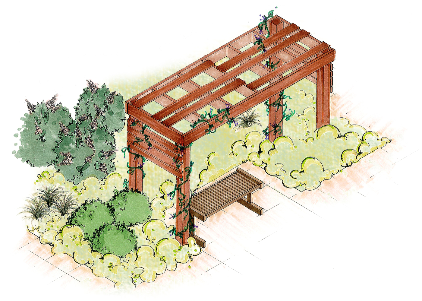 Wood Arbor for Rooftop Garden