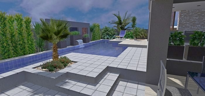 3D Render, Pool with Water Feature