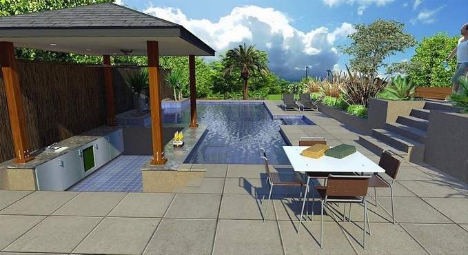 3D Render, Pool with Swim Up Bar
