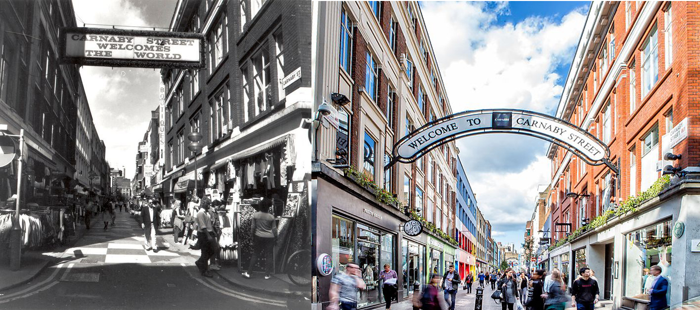 Carnaby Street, London, 1982 and present day 