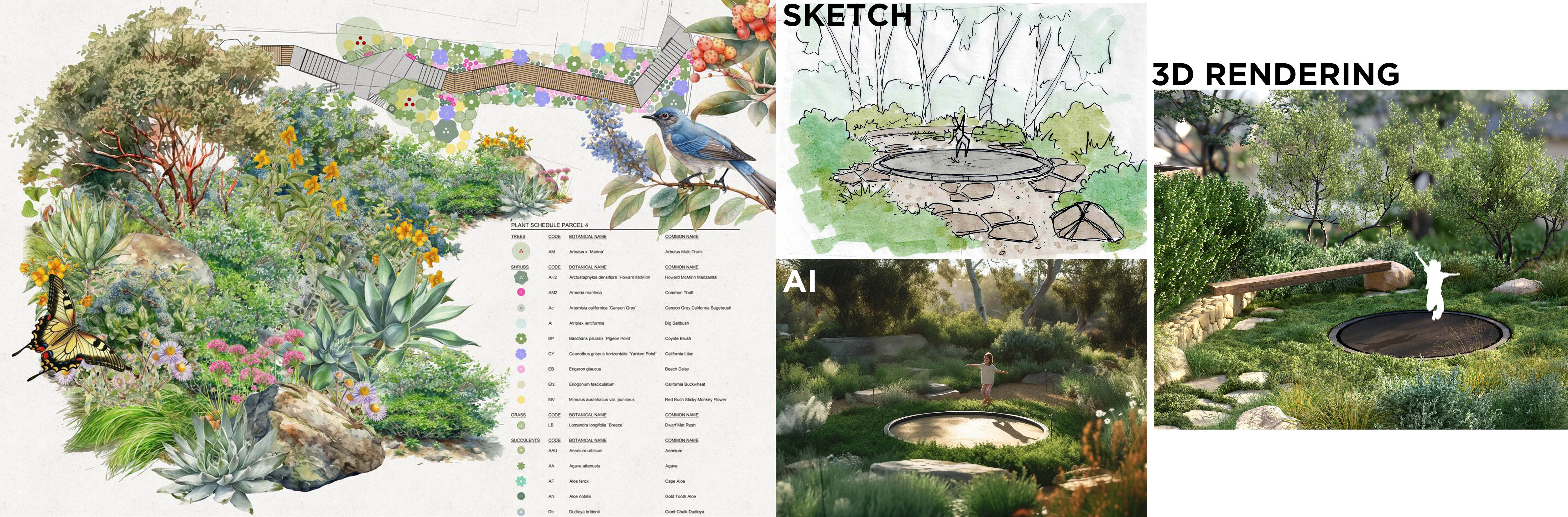 Topophylla uses Midjourney at both the concept level - integrated with modeling and construction drawings - as well as to create vibrant illustrative bouquets showing the site materials and design vision. 