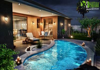 3D Residential Exterior Night View Architectural Animation