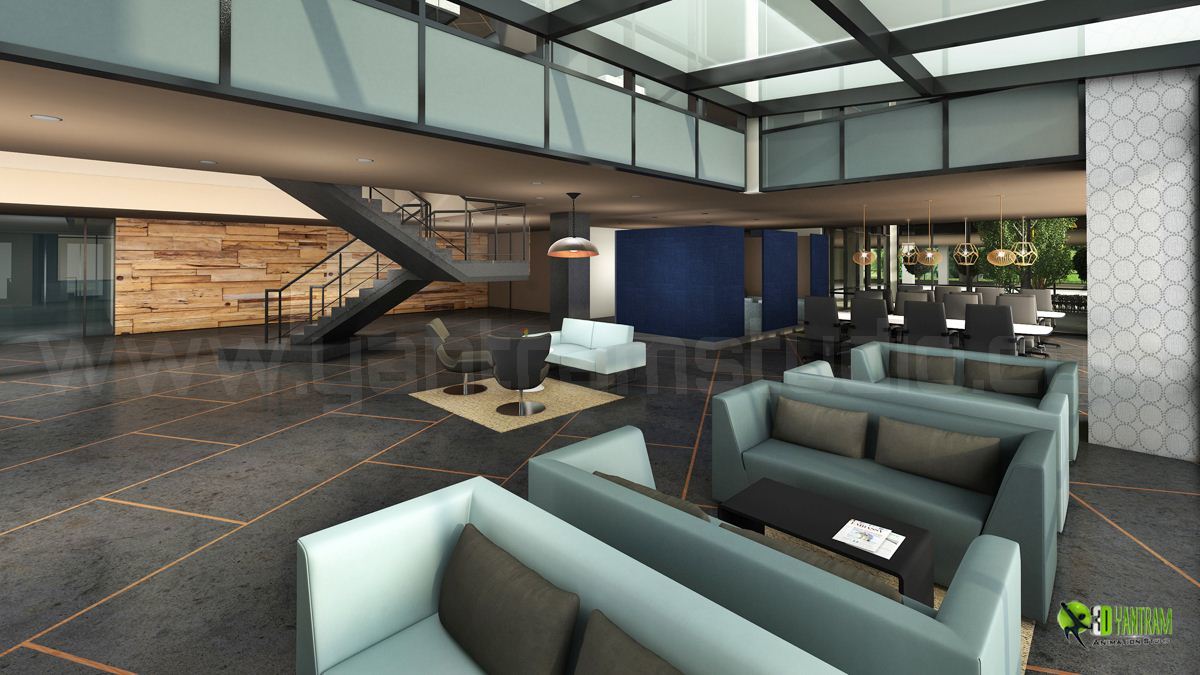 Corporate Office Lobby Interior Design Rendering
