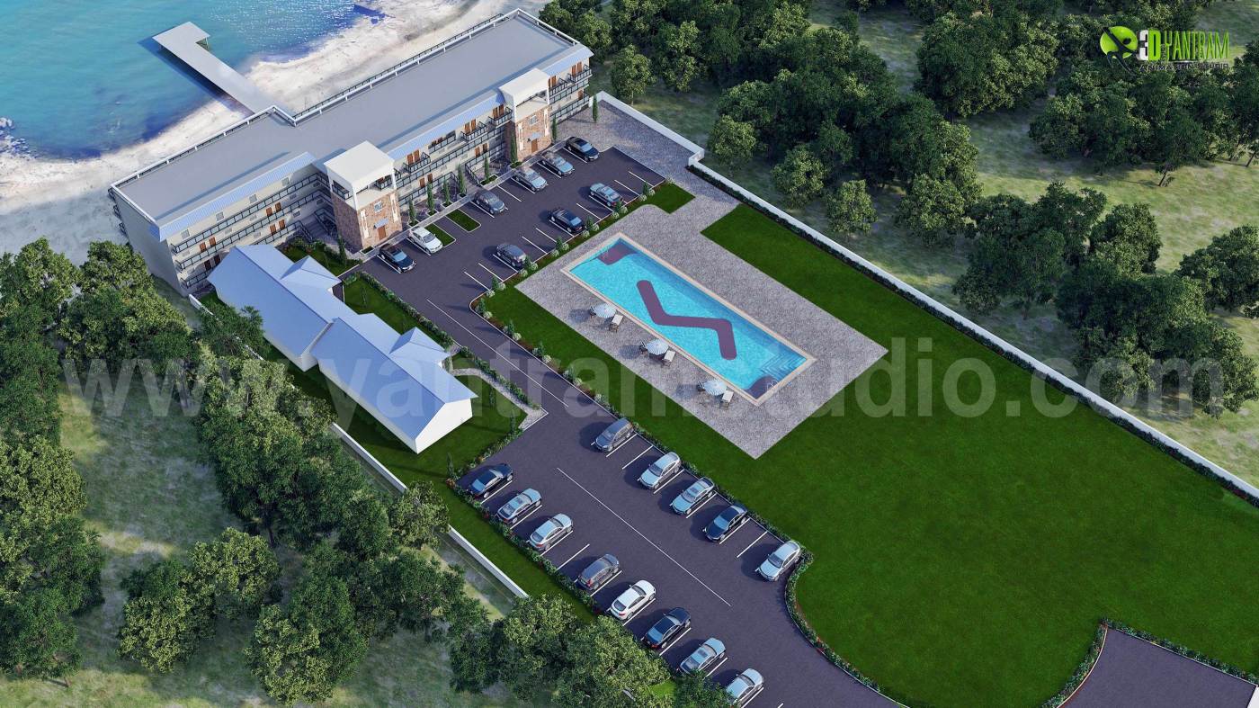 Aerial View of Resort Exterior Architectural Visualization