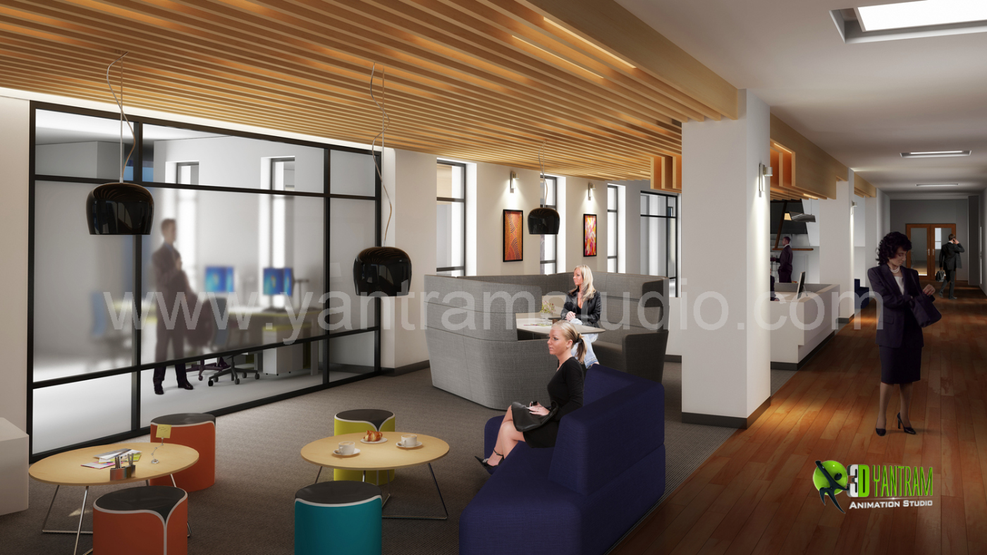 3D Interior Design Rendering For Office Space