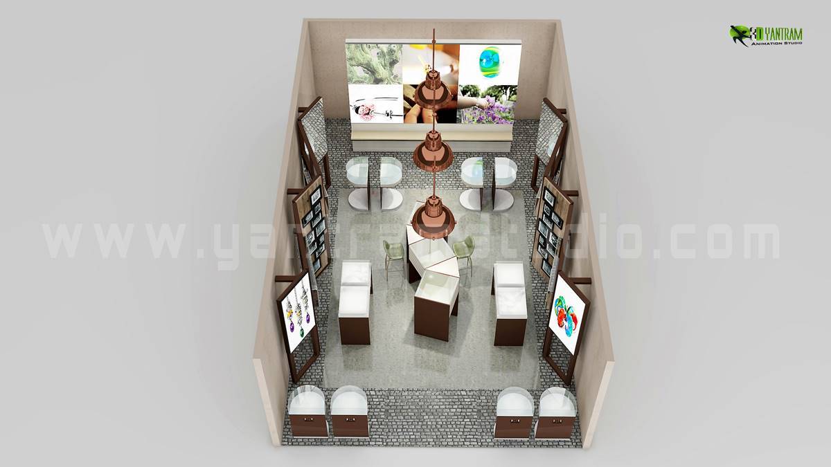 Top View of 3D Floor Plan Design for Jewelery shop