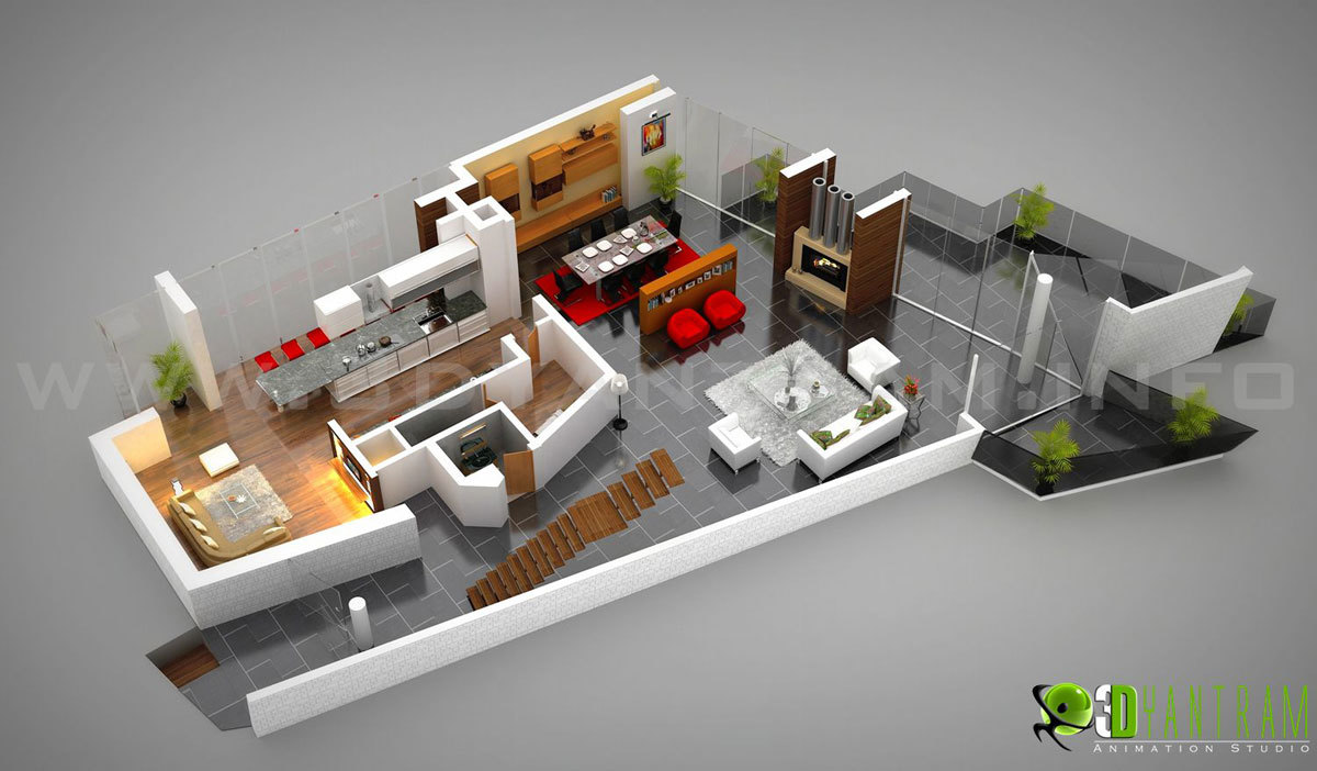 3D Residential Ground Floor Plan