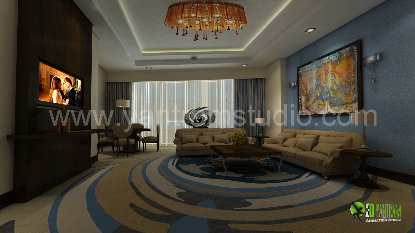 3D Interior Design Rendering for Hotel Room