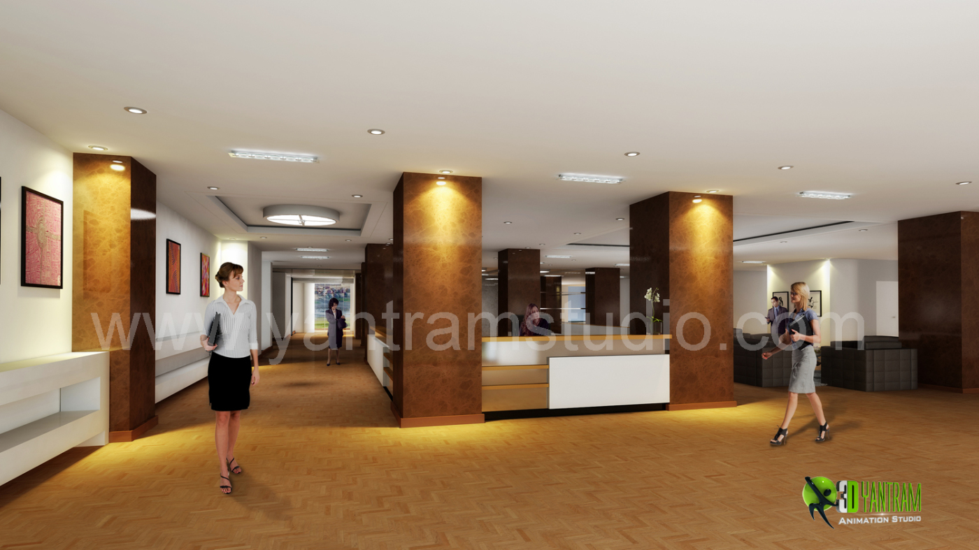 3D Interior Design Rendering for Commercial office Reception