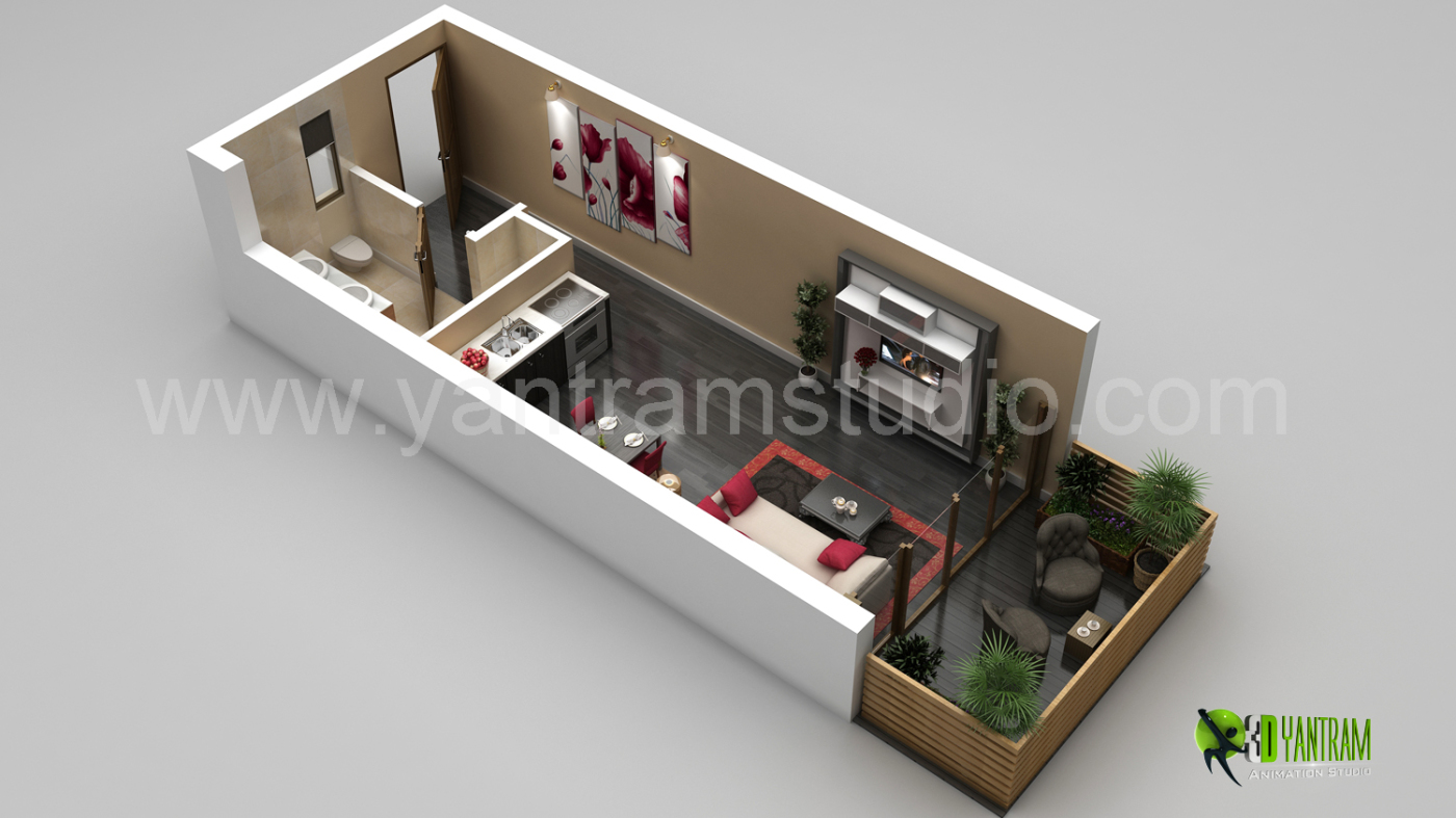 3D Small Home Floor Plan Rendering