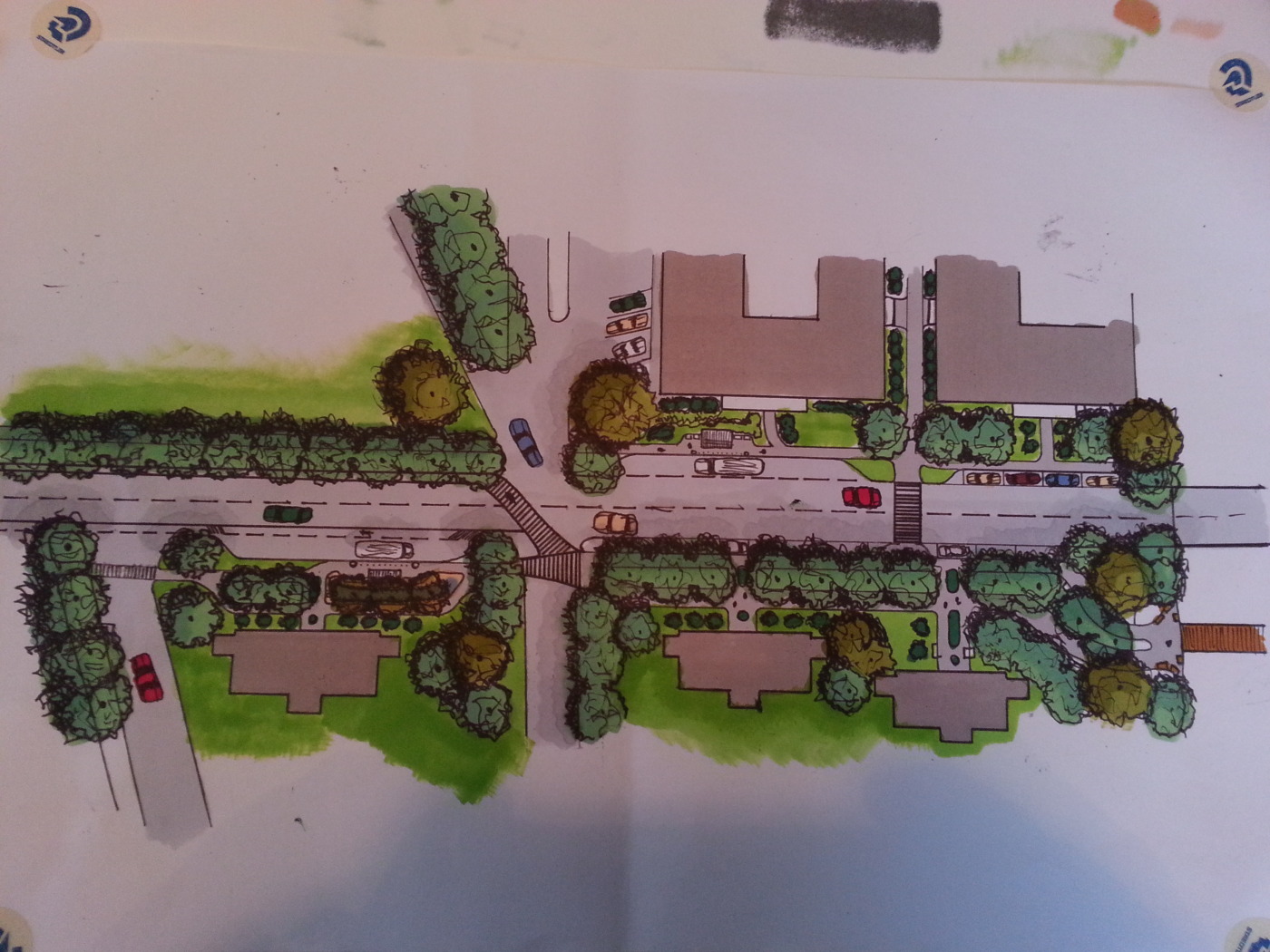 Hand drawn plan view of proposed bus stop