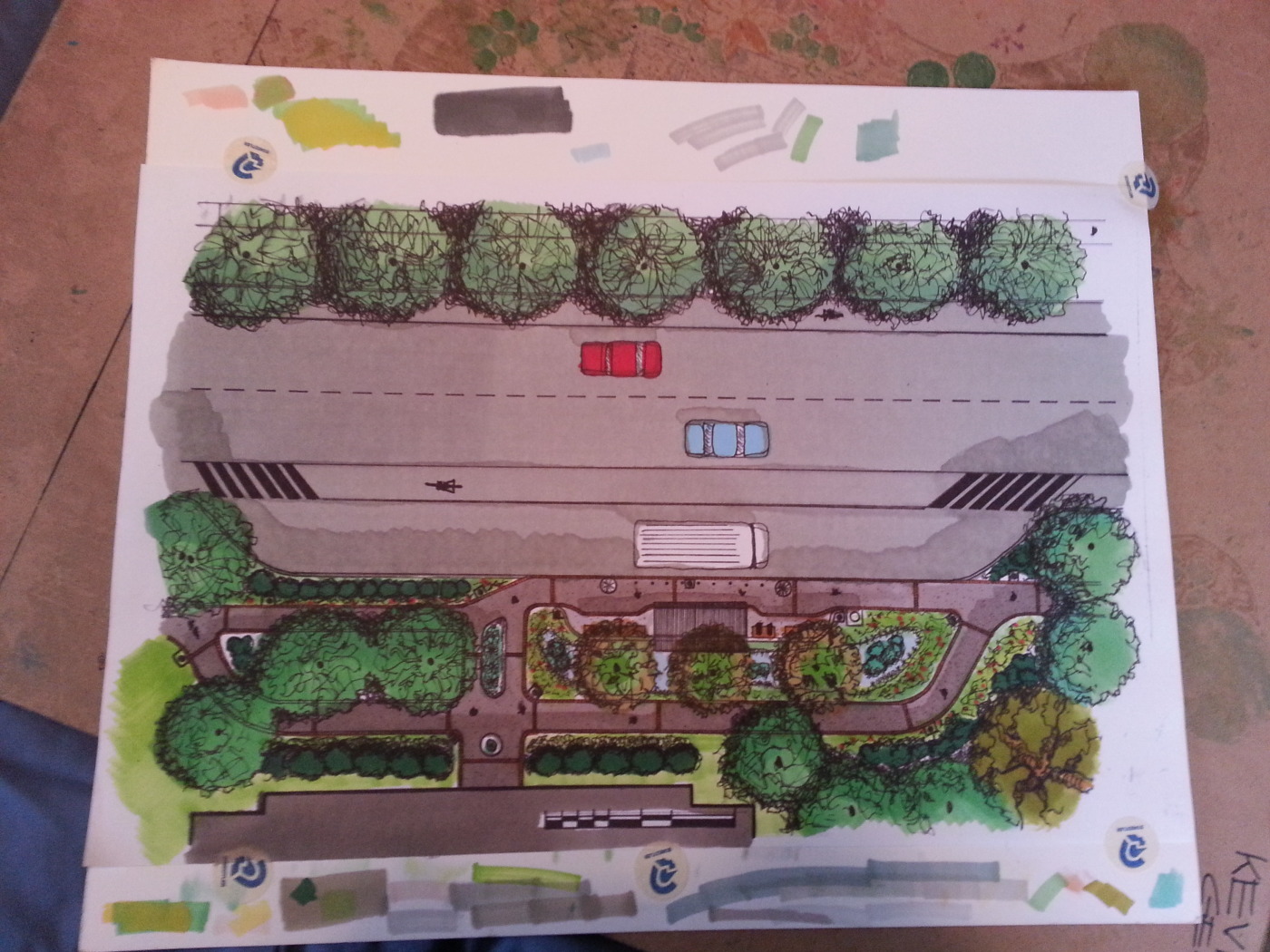 Hand drawn planview of proposed bus stop