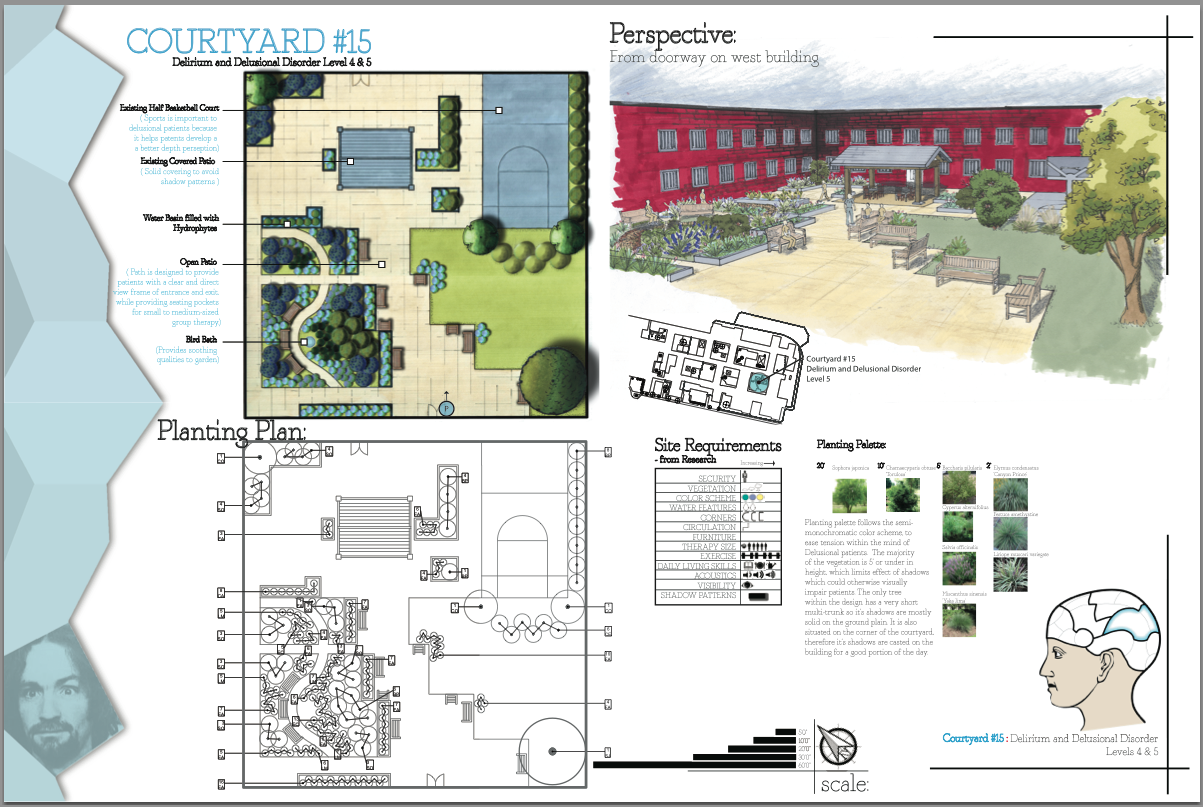 Senior Project- Delirium & Delusional Disorder Level 4 & 5 Courtyard- Blow-Up, Perspective, & Planting Plan